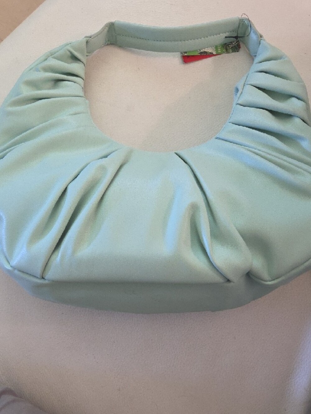 Badgley Mischka Mint Green Ruché Hobo with Silver Logo - Picture 2 of 5